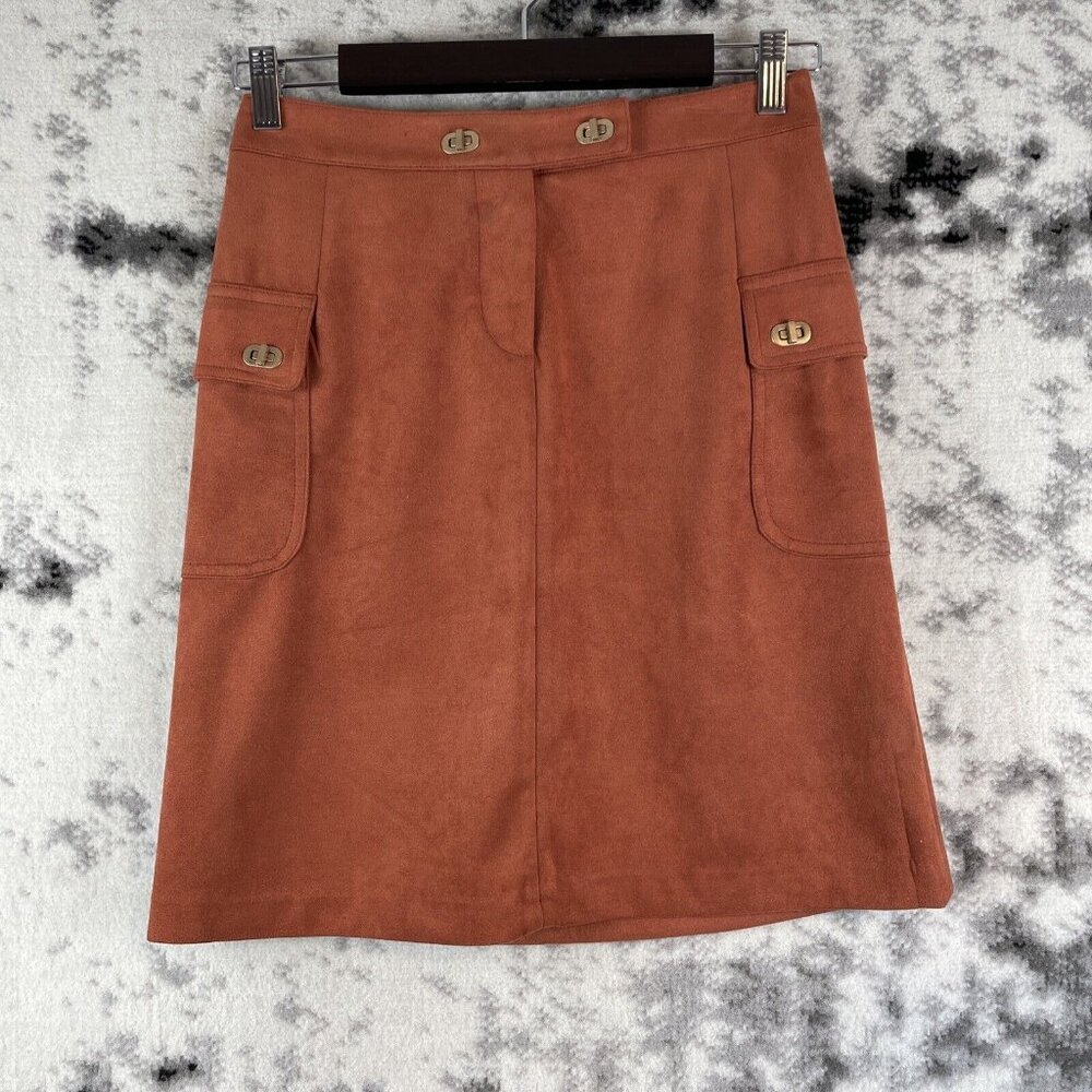 J McLaughlin Skirt Women's Size 0 Orange Faux Leather Lined Performance Stretch
